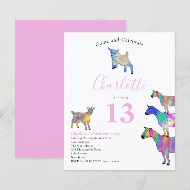 Papier Chèvre colorée thème Anniversaire fête rose (Devant / Derrière)