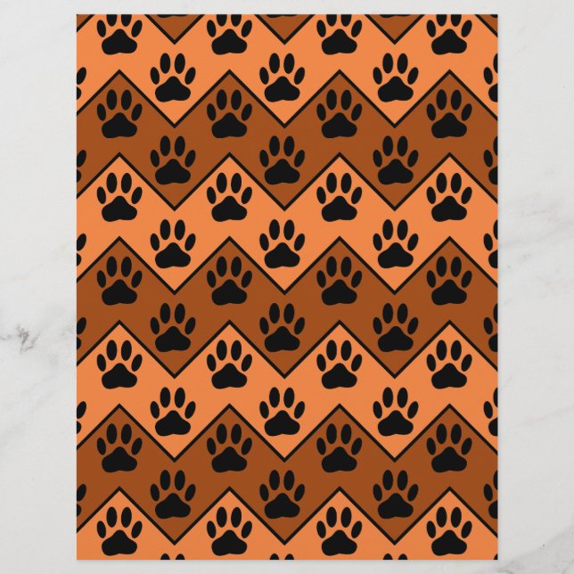 Papier Chevron Orange Brown Avec Motif Paw Chien (Devant)