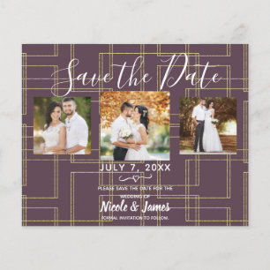 Papier Chic Berry Mauve & Or Géométrique Glam Save Date 