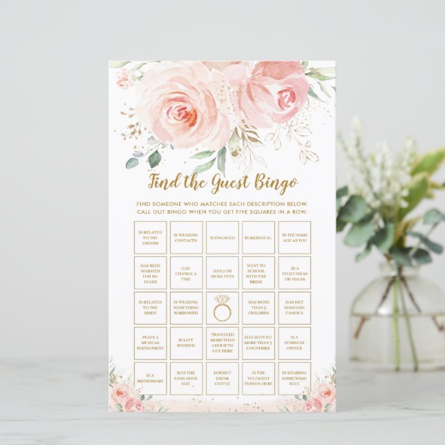 Papier Chic Blush Floral Fun Bridal Trouvez le Bingo invi (Debout devant)