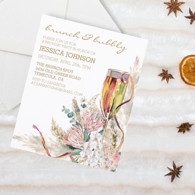 Papier Chic Boho Champagne Brunch Bubbly fête d'anniversa (Créateur téléchargé)