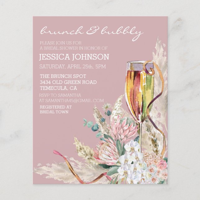 Papier Chic Boho Champagne Brunch Fête des mariées Bubbly (Devant)