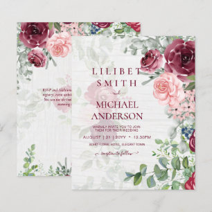 Papier Chic Bourgogne Blush Rose Floral Mariage