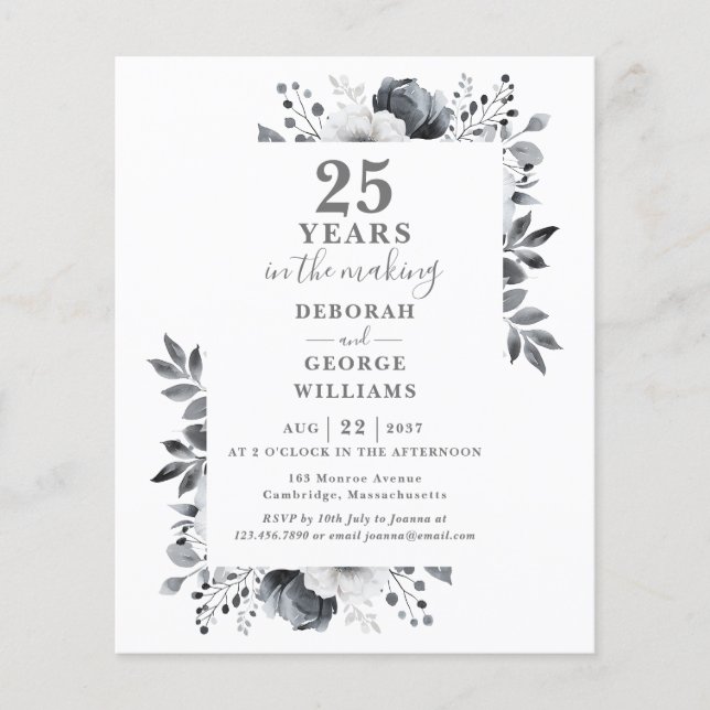 Papier Chic Budget 25ème Mariage Anniversaire Floral Invi (Devant)