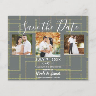 Papier Chic Géométrique Gris & Or Save The Date Luxueux