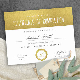 Papier Chic Gold Minimal Certificat d'achèvement