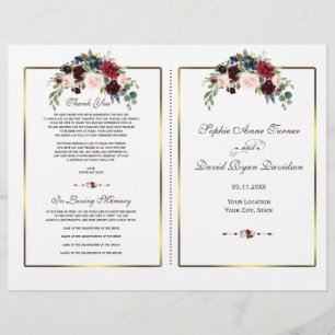 Papier Chic Merlot Navy Floral Gold Frame Wedding Program