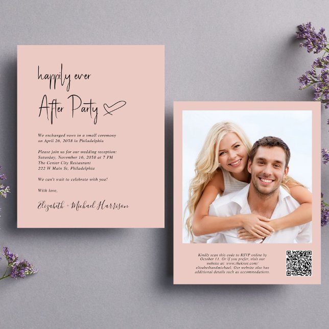 Papier Chic Photo QR Code Mariage Réception Invitation (An chic Happily Ever After Party all-in-one invitation for your wedding celebration)