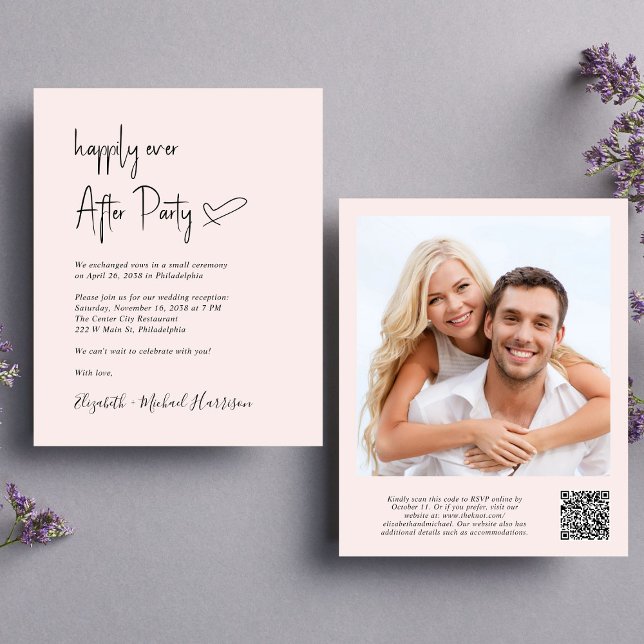 Papier Chic Photo QR Code Mariage Réception Invitation (An chic Happily Ever After Party all-in-one invitation for your wedding celebration)