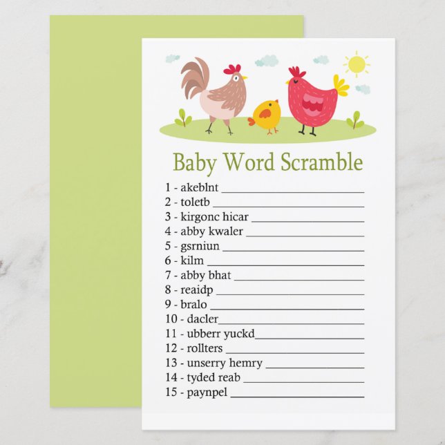 Papier Chicken Baby mot scramble jeu (Devant / Derrière)