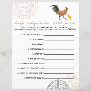 Papier Chicken Girl Baby shower Catégories Word Jeu
