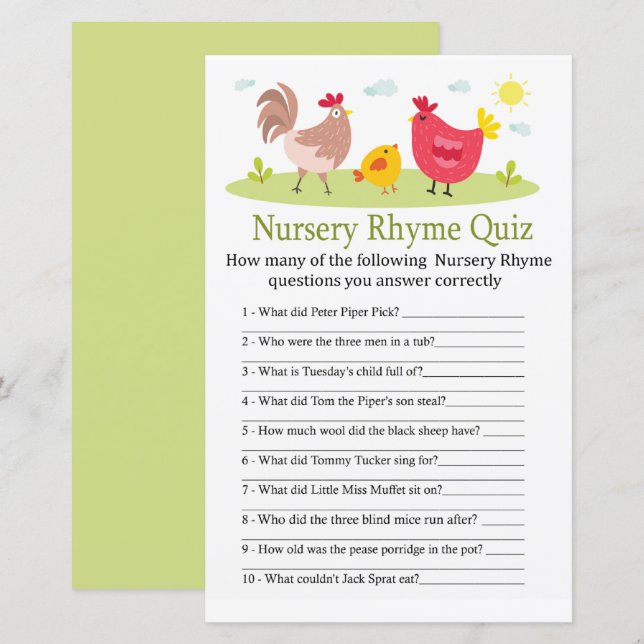 Papier Chicken Nursery Rhyme Quiz baby shower (Devant / Derrière)