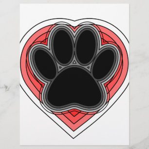 Papier Chien Paw Dans Le Coeur Rouge Avec Les Outlines