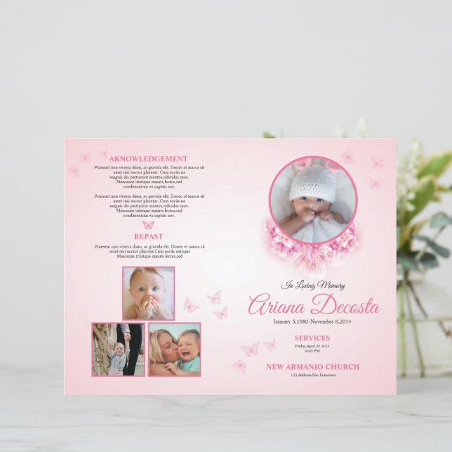 Papier Child Funeral Program Template | Editable Memorial (Debout devant)
