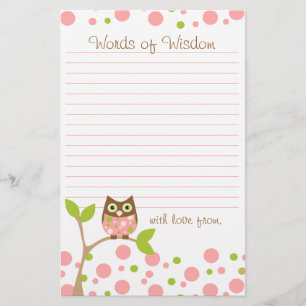Papier Chouette de bébé rose Mots de sagesse