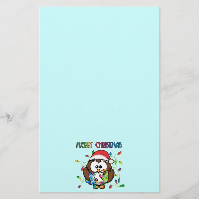 Papier Chouette de père Noël et lumières de Noël (Devant)