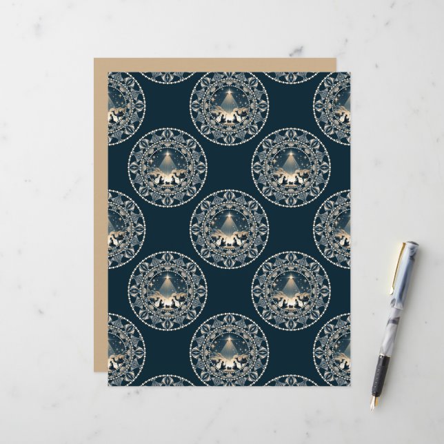 Papier Christ Nativité Star de Wonder Polka Dot Mandala (Devant/Arrière en situation)