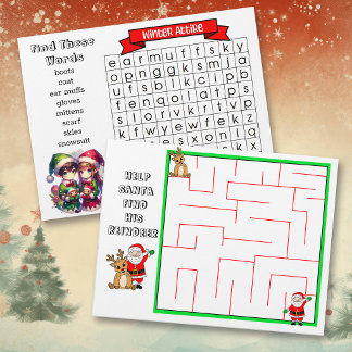 Papier Christmas Attire Word Search et Maze pour les enfa