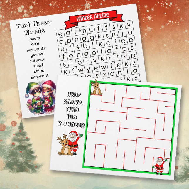 Papier Christmas Attire Word Search et Maze pour les enfa (Créateur téléchargé)