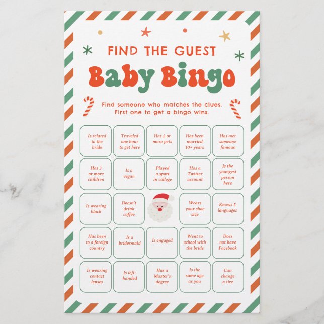 Papier Christmas Baby Bingo Trouvez le jeu d'invité (Devant)