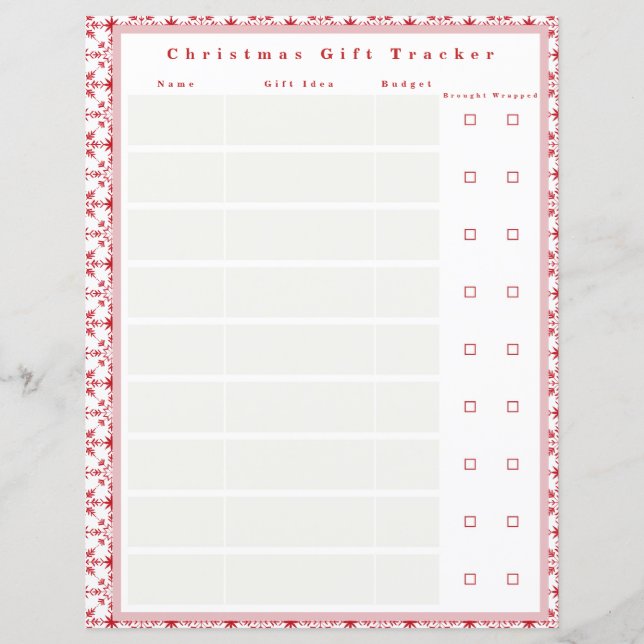 Papier Christmas Gift Tracker pour Classeur (Devant)