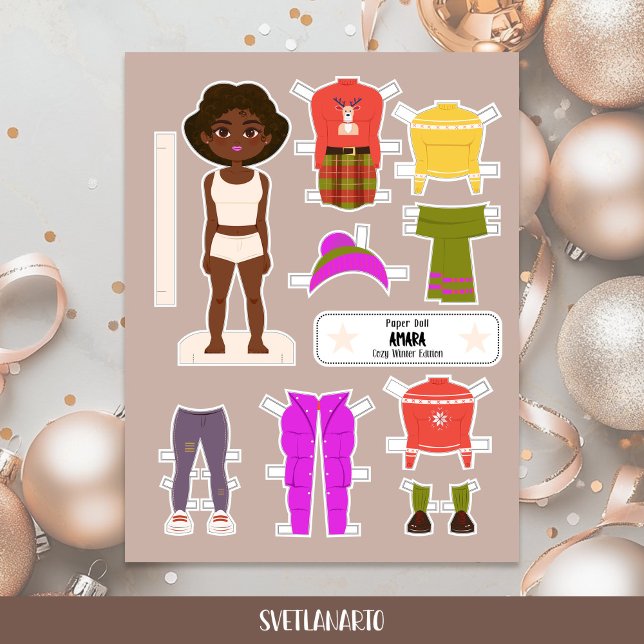Papier Christmas Paper Doll Black Girl Winter Outfits (Créateur téléchargé)
