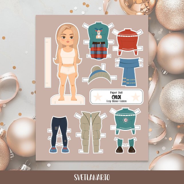 Papier Christmas Paper Doll Blonde Girl Winter Outfits (Créateur téléchargé)