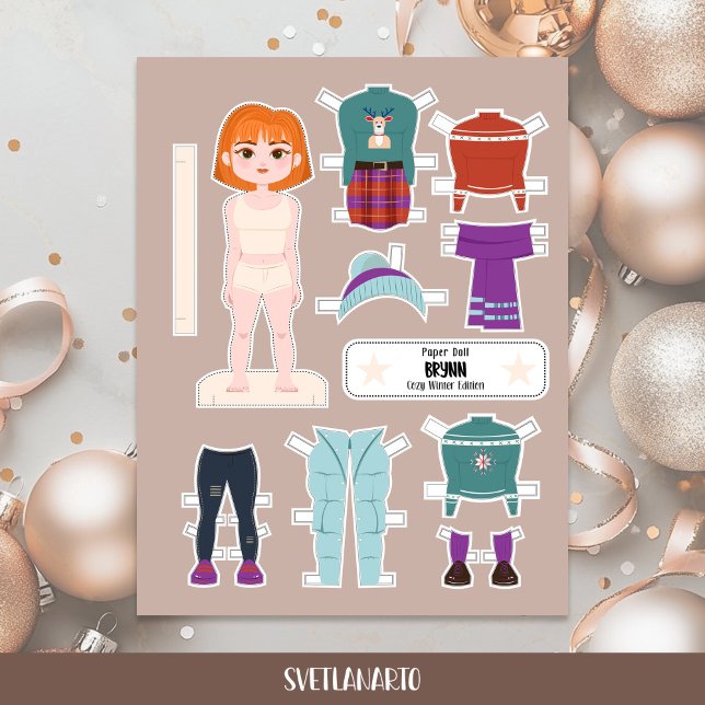 Papier Christmas Paper Doll Redhead Girl Winter Outfits (Créateur téléchargé)