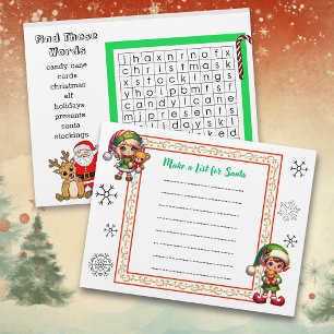 Papier Christmas Word Search et Père Noël Wish List Activ