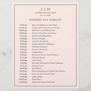 Papier Chronologie de mariage simple monogramme rose blus