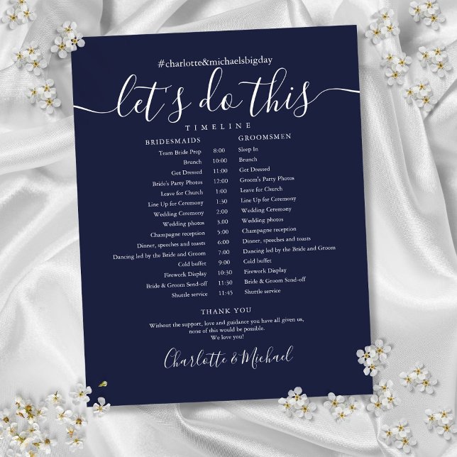 Papier Chronologie du calendrier des Mariages bleus de la (Elegant Navy Blue Wedding Schedule Timeline)
