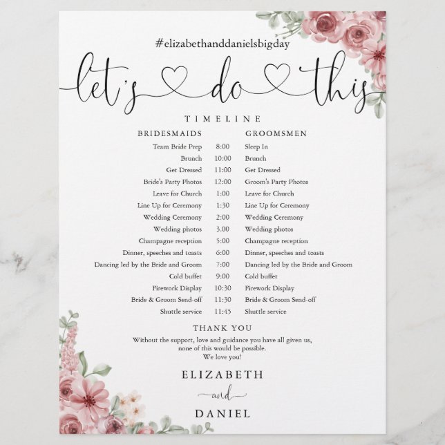 Papier Chronologie du calendrier du Mariage du script du  (Devant)