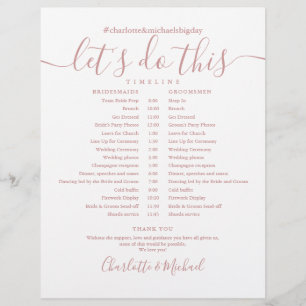 Papier Chronologie du calendrier du Mariage Dusty Rose