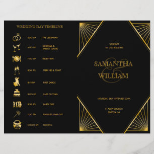 Papier Chronologie du Mariage plié Gatsby Art Déco