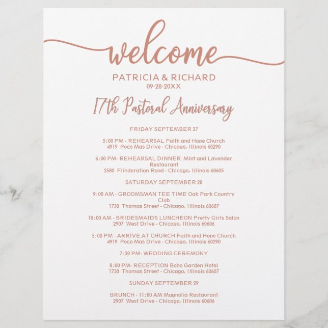 Papier Chronologie itinérante de fin de semaine Rose Gold (Devant)