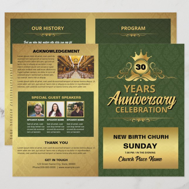 Papier Church Anniversary Program Template (Devant / Derrière)
