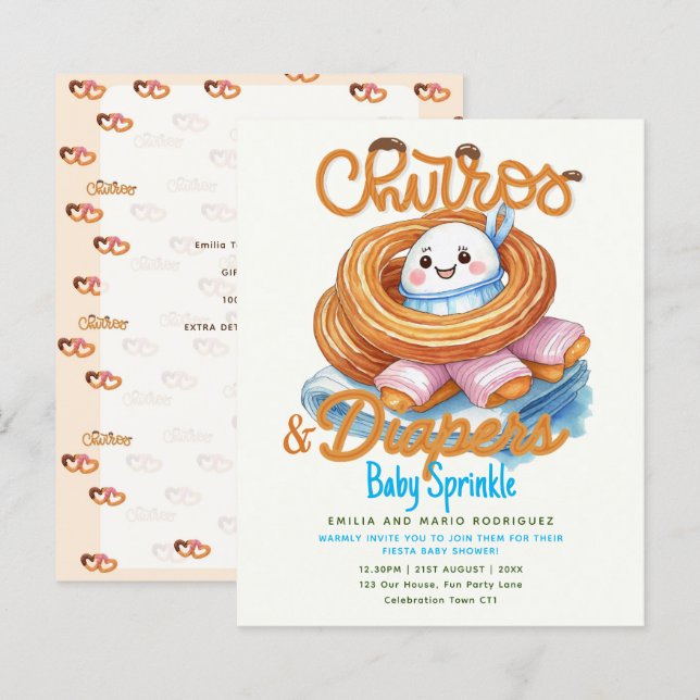 Papier Churros and Diapers Baby Sprinkle Douche BUDGET (Devant / Derrière)