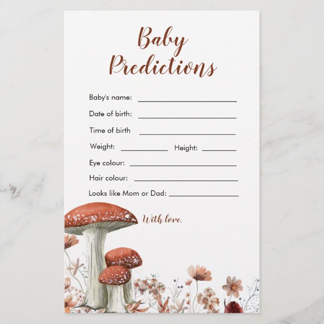 Papier Chute Boho Champagne Floral Baby Prediction Card (Devant)