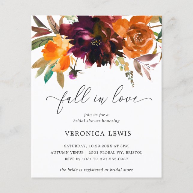 Papier Chute d'amour Budget Nuptiale Douche Invitation (Devant)