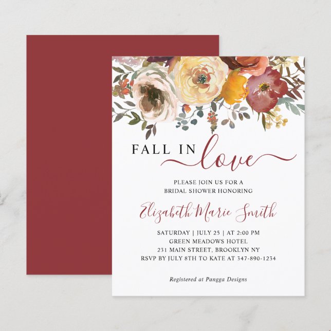 Papier Chute d'amour Rouge Floral Invitation à la douche  (Devant / Derrière)