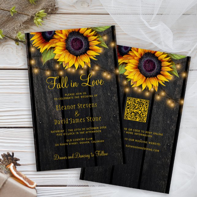 Papier Chute rustique amoureux code QR tout en un mariage (Créateur téléchargé)