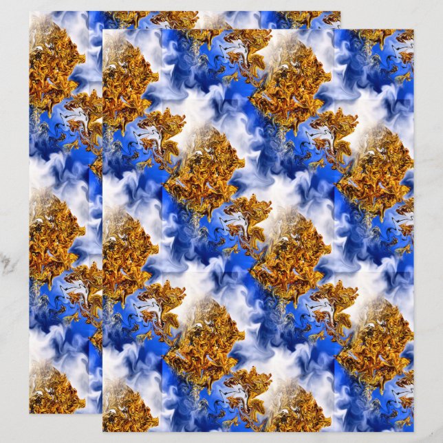 Papier Ciel Bleu Et Nuages Abstrait Art Motif (Devant / Derrière)