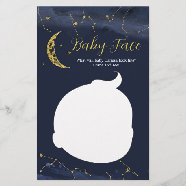 Papier Ciel nocturne sur la lune Baby shower Baby Face Ca (Devant)