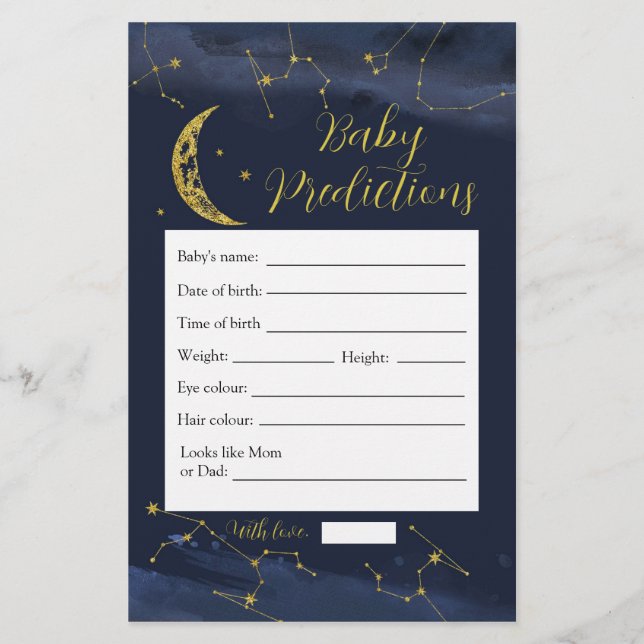 Papier Ciel nocturne sur la lune prédictions de bébé (Devant)