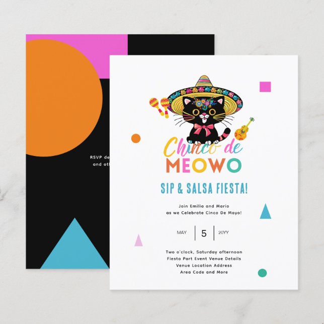 Papier Cinco De Meowo Fun Fiesta 5 Mai Thème Chat (Devant / Derrière)
