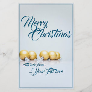 Papier Cinq boules de Noël dorées - écriture bleue