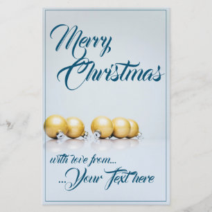 Papier Cinq boules de Noël dorées - écriture bleue