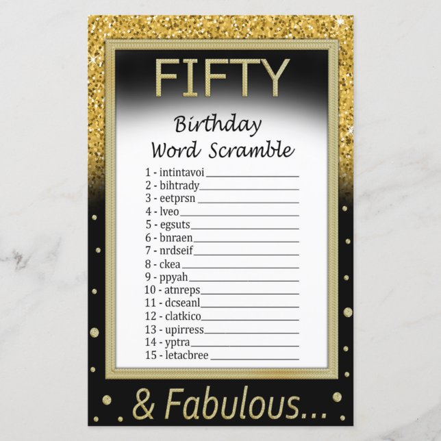 Papier Cinquante Anniversaire Mot Scramble Jeu (Devant)