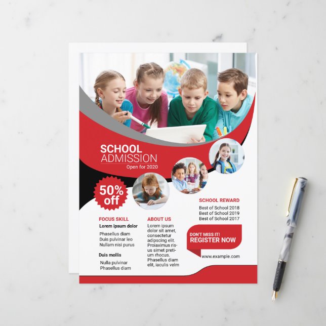 Papier Circulaire d'admission à l'école pour enfants (Devant/Arrière en situation)