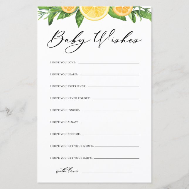 Papier Citations pour une Baby Shower Citrons & Oranges p (Devant)